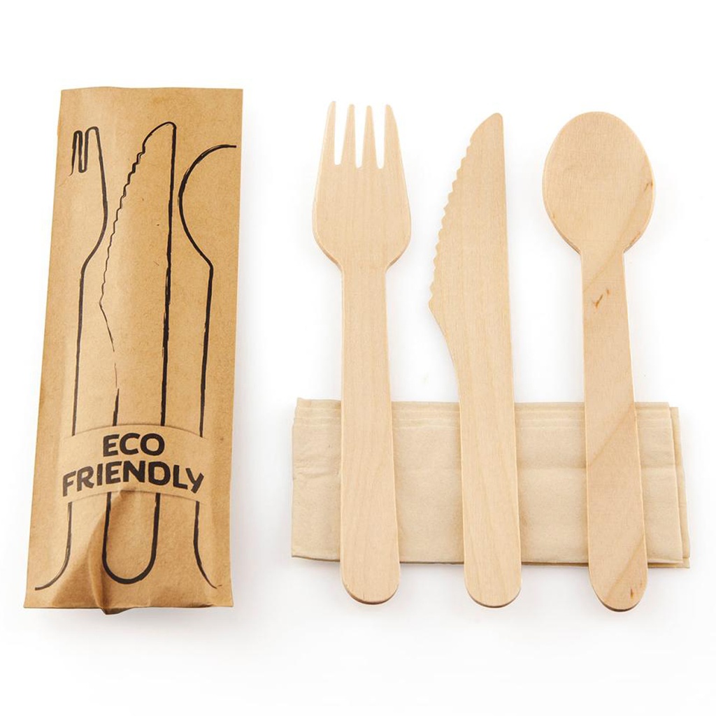 Bestekset Vork/Mes/Lepel Hout Servet 100 st