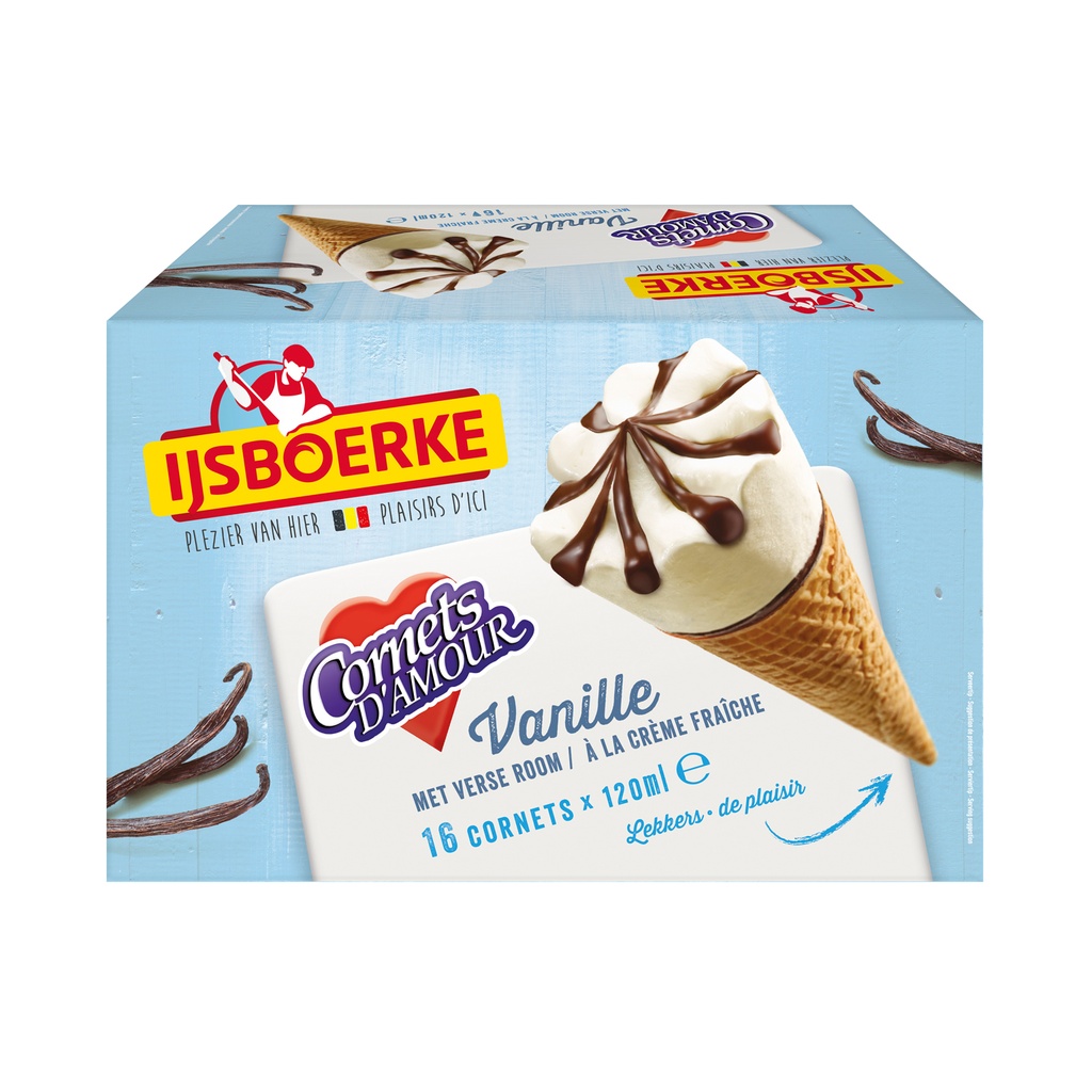 Cornets d'Amour Vanille Ijsboerke 16 x 120 ml 