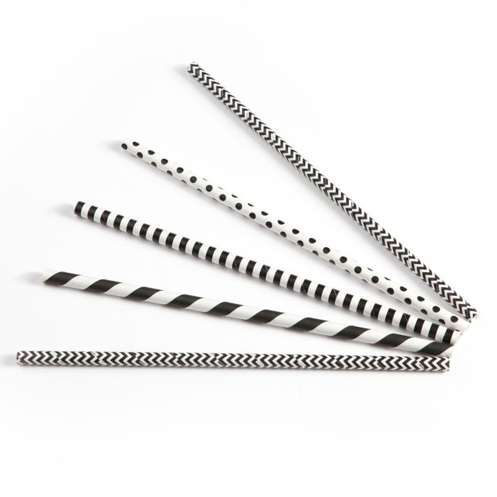 Paper Straw Black and White 6mm / 20 cm 200 pcs