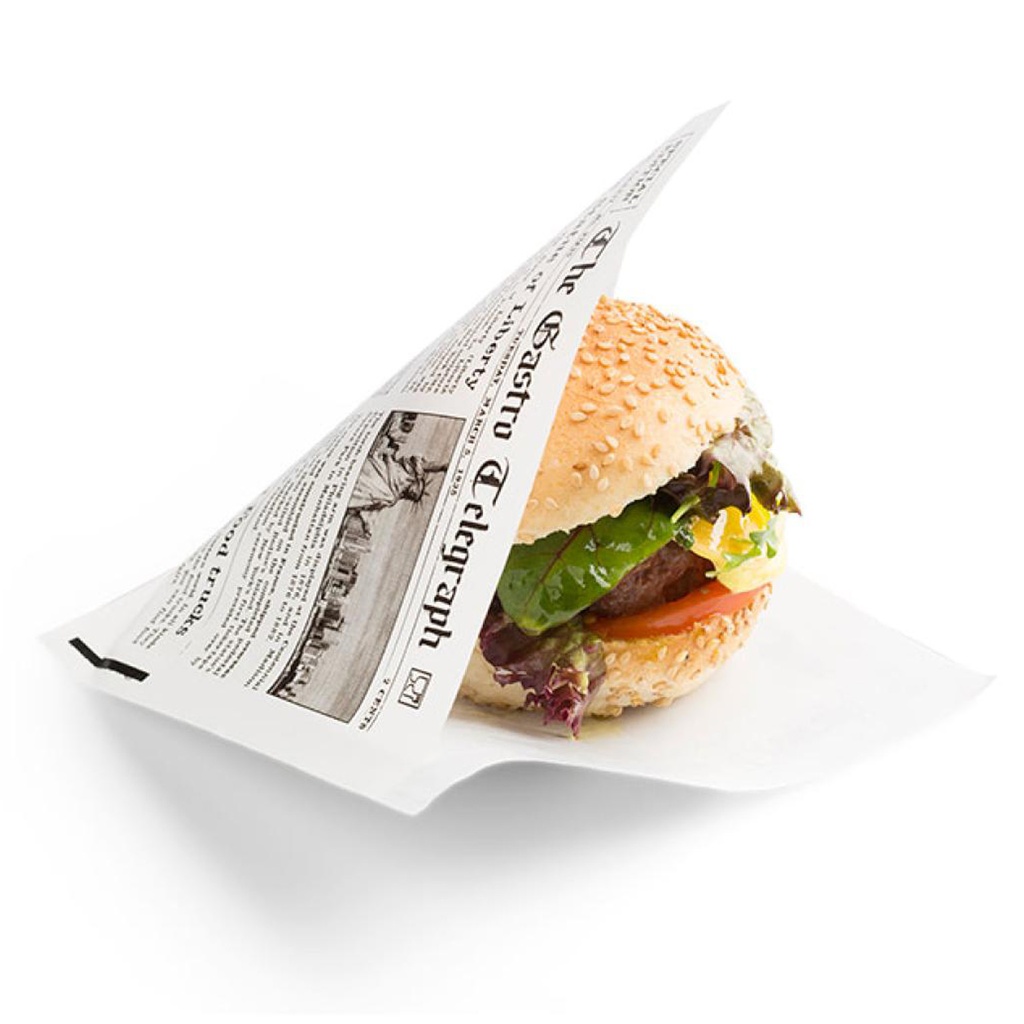 Hamburger Zakje- News Paper- Sier 130 x 150 mm- 300 st