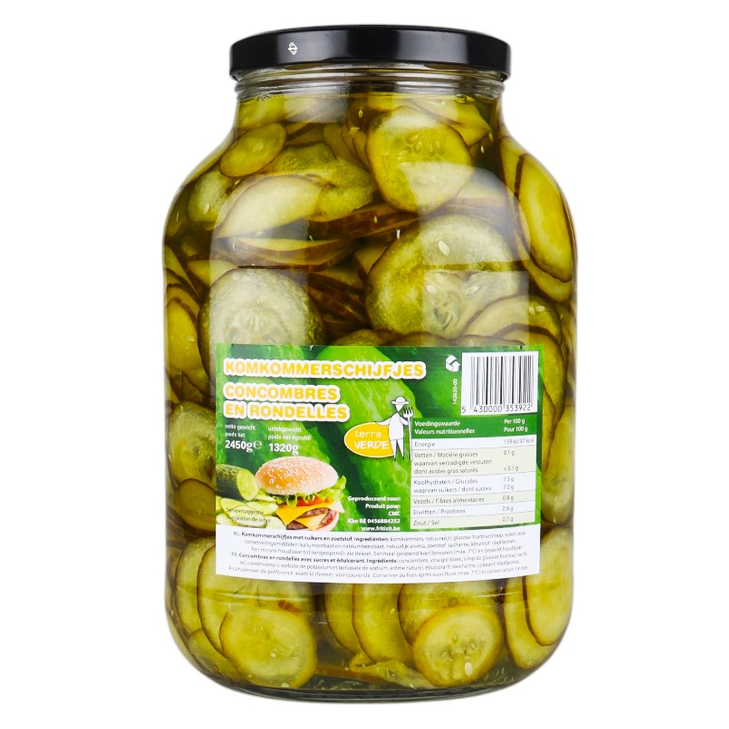 Sliced Gherkins (Pickled Cucumbers) Terra Verde Glass Jar 2.45 kg