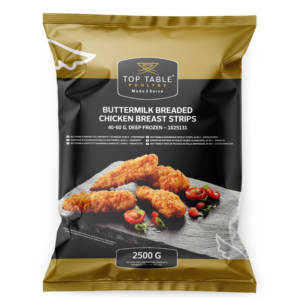 1025131 Kip Filet Strips 40-60Gr Buttermilk Top Table 2,5 kg