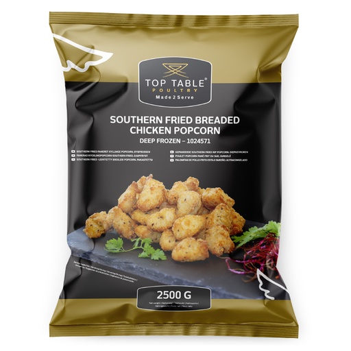[7318] 1024571 Southern Fried Poulet Popcorn panné 10 gr Top Table 2,5 kg