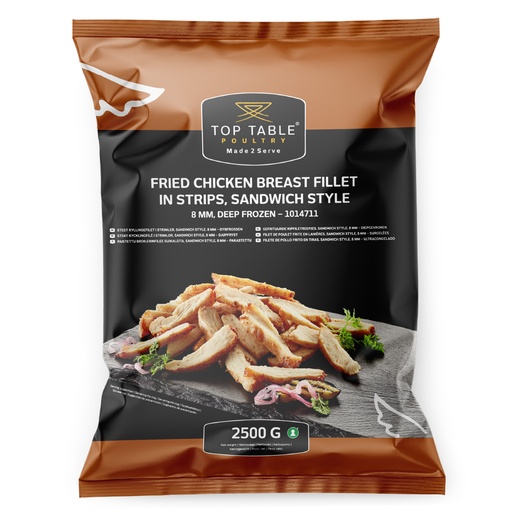 [7307] 1014711 Kipfilet Reepjes Gefrit. 8 mm Sandwich Style Top Table 2,5 kg