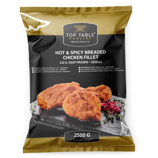 [2564] 1025511 Kipfilet Gepaneerd Hot&Spicy 110 gr Top Table 2,5 kg