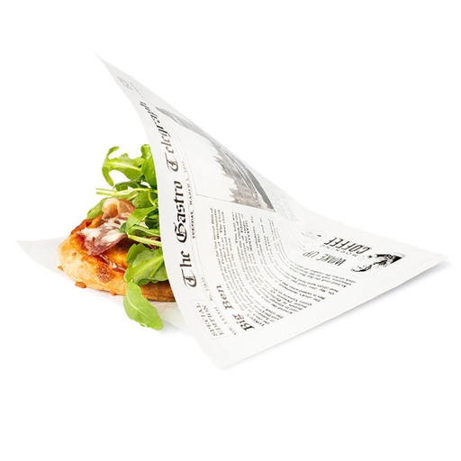 [14571] Inpakzak Hamburgerzakje Newspaper 17x17cm Sier 300 st