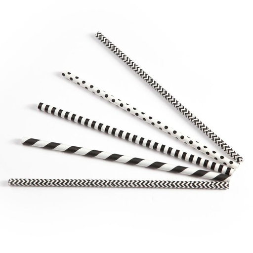 [18821] Pailles en papier noir et blanc 6mm / 20 cm 200 pcs