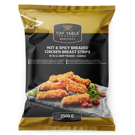 [2559] 1026011 Hot & Spicy Gepaneerde Kipfilet Strips Top Table 2,5 kg