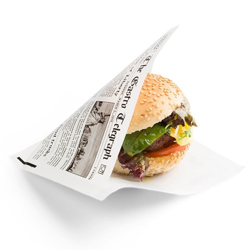[14570] Hamburger Zakje- News Paper- Sier 130 x 150 mm- 300 st